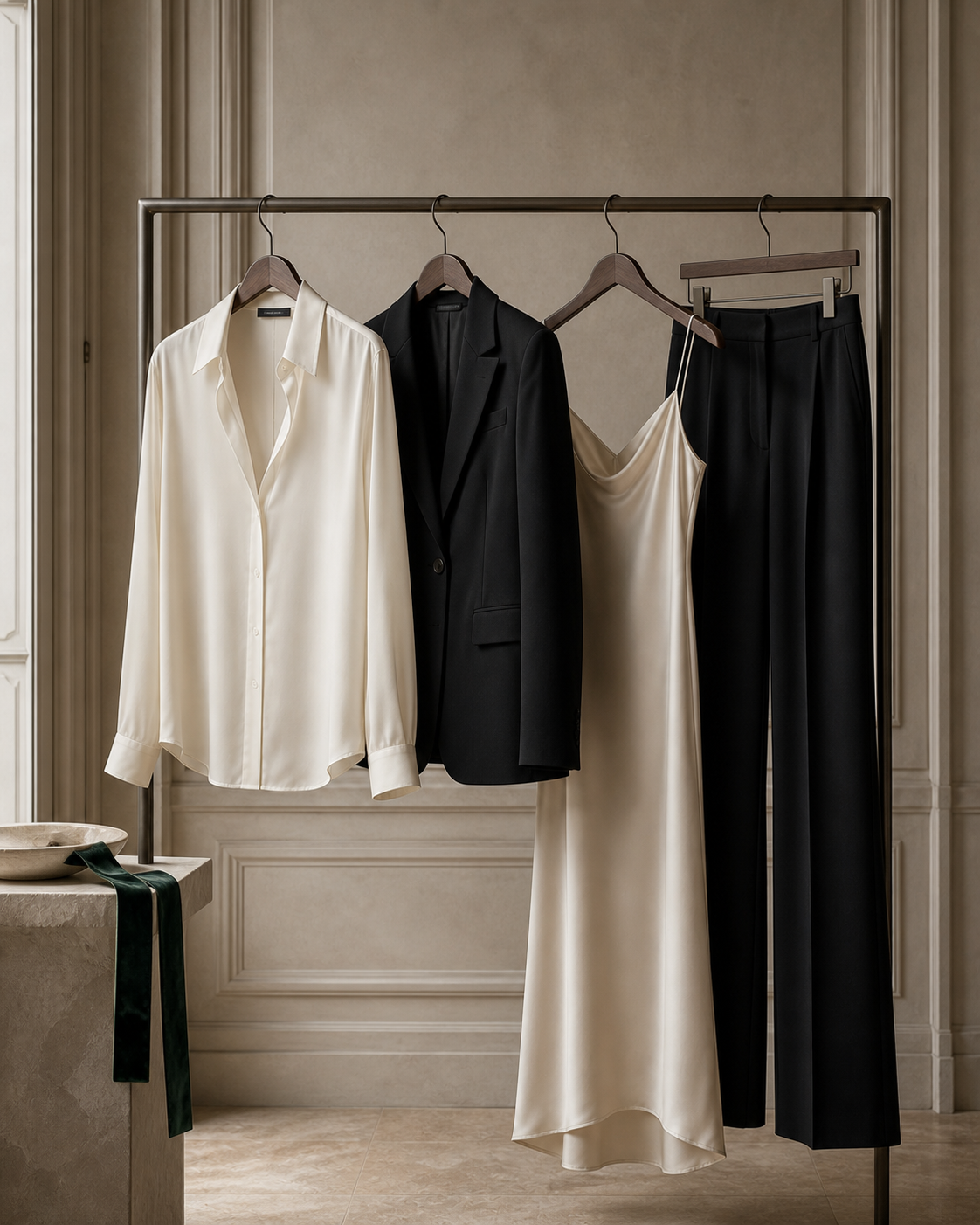ORÉVIA atelier rail with neutral garments